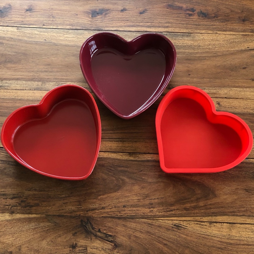 3 Heart Shaped Baking Dishes: Lekue-Chantal-Wilton